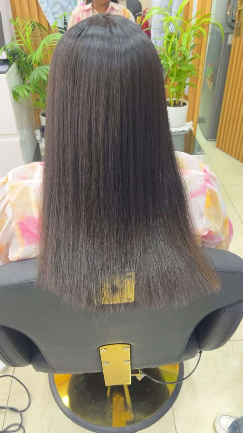 Sleek hair straightening result at Cindy Glow Beauty Salon, Al Satwa