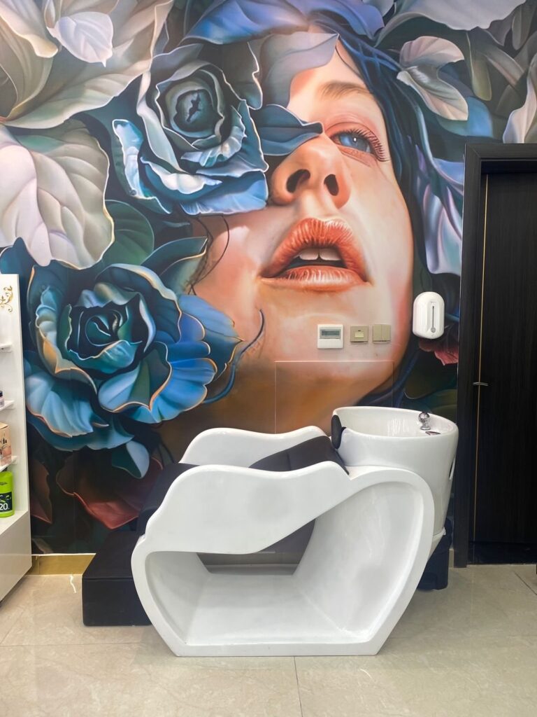 Cindy Glow ladies salon interior with hair wash station in Dubai
